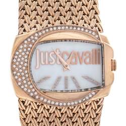 Pre Owned Just Cavalli Mother of Pearl Rose Gold Tone Stainless Steel 7253277002 Women's Wristwatch 34 mm