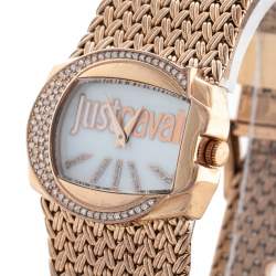 Pre Owned Just Cavalli Mother of Pearl Rose Gold Tone Stainless Steel 7253277002 Women's Wristwatch 34 mm