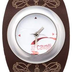 Pre Owned Just Cavalli White Stainless Steel Leather R7251575545 Women's Wristwatch 31 mm
