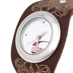 Pre Owned Just Cavalli White Stainless Steel Leather R7251575545 Women's Wristwatch 31 mm