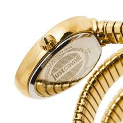 Pre Owned Just Cavalli Green Yellow Gold Plated Stainless Steel Chic Snake JC1L120M0035 Women's Wristwatch 23 mm