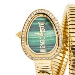 Pre Owned Just Cavalli Green Yellow Gold Plated Stainless Steel Chic Snake JC1L120M0035 Women's Wristwatch 23 mm