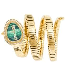 Pre Owned Just Cavalli Green Yellow Gold Plated Stainless Steel Chic Snake JC1L120M0035 Women's Wristwatch 23 mm