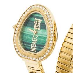 Pre Owned Just Cavalli Green Yellow Gold Plated Stainless Steel Chic Snake JC1L120M0035 Women's Wristwatch 23 mm