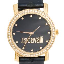 مملوكة مسبقًا ساعة يد نسائية جست كافالي مون  R7251103625 ساتان ستانلس ستيل مطلي ذهب وردي سوداء  38 مم