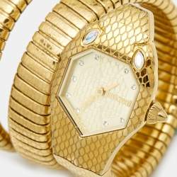 Pre Owned Just Cavalli Champagne Gold Plated Stainless Steel Glam Chic Snake 1L168 Women's Wristwatch 22 mm