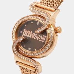 Just Cavalli Brown Rose Gold Tone Stainless Steel Sin 7253591506 Women's Wristwatch 35 mm