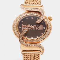 Just Cavalli Brown Rose Gold Tone Stainless Steel Sin 7253591506 Women's Wristwatch 35 mm