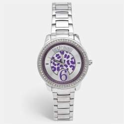 Pre Owned Just Cavalli Purple Silver Crystal Embellished Stainless Steel R7253196501 Women's Wristwatch 40 mm