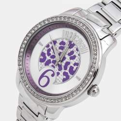 Pre Owned Just Cavalli Purple Silver Crystal Embellished Stainless Steel R7253196501 Women's Wristwatch 40 mm
