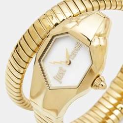 Pre Owned Just Cavalli Mother Of Pearl Yellow Gold Plated Stainless Steel Serpent JC1L001M0026 Women's Wristwatch 22 mm