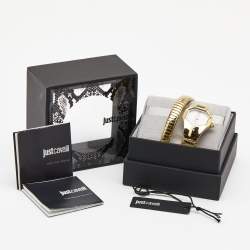 Pre Owned Just Cavalli Mother Of Pearl Yellow Gold Plated Stainless Steel Serpent JC1L001M0026 Women's Wristwatch 22 mm