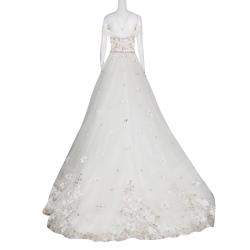 Justin Alexander Signature White Off Shoulder Floral Embroidered Embellished Tulle Wedding Gown M