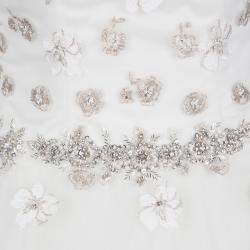 Justin Alexander Signature White Off Shoulder Floral Embroidered Embellished Tulle Wedding Gown M