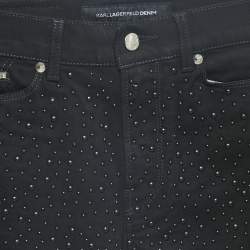 Pre Owned Karl Lagerfeld Black Studded Denim Skinny Jeans S Waist 27"