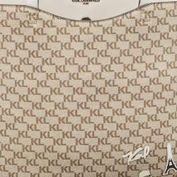 Karl Lagerfeld Taupe/White Monogram Coated Canvas Tote