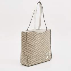 Karl Lagerfeld Taupe/White Monogram Coated Canvas Tote