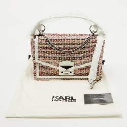 Karl Lagerfeld Multicolor Tweed and Leather Flap Top Handle Bag