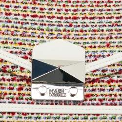 Karl Lagerfeld Multicolor Tweed and Leather Flap Top Handle Bag