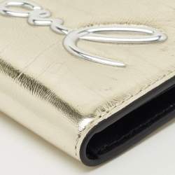 Pre Owned Karl Lagerfeld Gold/Silver Faux Leather K/Signature Bifold Wallet