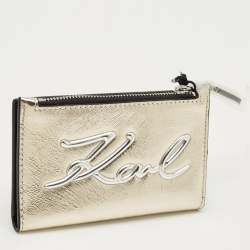 Pre Owned Karl Lagerfeld Gold/Silver Faux Leather K/Signature Bifold Wallet