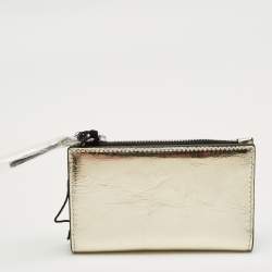 Pre Owned Karl Lagerfeld Gold/Silver Faux Leather K/Signature Bifold Wallet