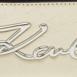 Pre Owned Karl Lagerfeld Gold/Silver Faux Leather K/Signature Bifold Wallet