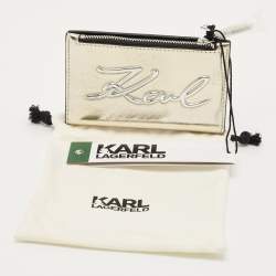 Pre Owned Karl Lagerfeld Gold/Silver Faux Leather K/Signature Bifold Wallet
