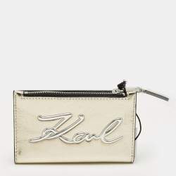 Pre Owned Karl Lagerfeld Gold/Silver Faux Leather K/Signature Bifold Wallet