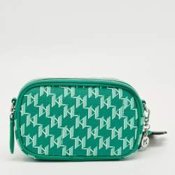 Pre Owned Karl Lagerfeld Green Monogram Coated Canvas and Leather K/Ikonik Camera Bag