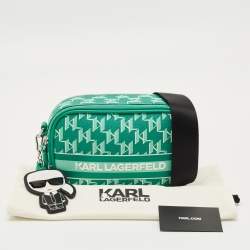Pre Owned Karl Lagerfeld Green Monogram Coated Canvas and Leather K/Ikonik Camera Bag