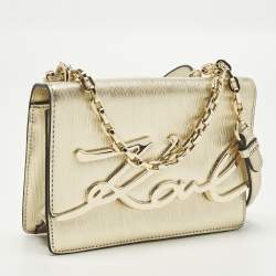 مملوكة مسبقًا حقيبة كتف كارل لاغرفيلد فضية جلد كيه/توقيع