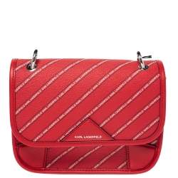 Karl Lagerfeld Red Coated Canvas K/Stripe Logo Crossbody Bag    