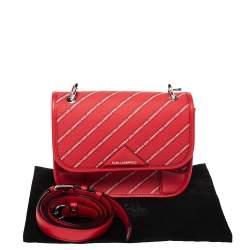 Karl Lagerfeld Red Coated Canvas K/Stripe Logo Crossbody Bag    