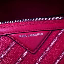 Karl Lagerfeld Red Coated Canvas and Leather K/Stripe Logo Weekender Bag