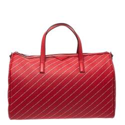 Karl Lagerfeld Red Coated Canvas and Leather K/Stripe Logo Weekender Bag