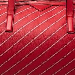 Karl Lagerfeld Red Coated Canvas and Leather K/Stripe Logo Weekender Bag