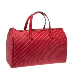 Karl Lagerfeld Red Coated Canvas and Leather K/Stripe Logo Weekender Bag