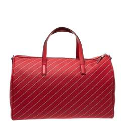 Karl Lagerfeld Red Coated Canvas and Leather K/Stripe Logo Weekender Bag