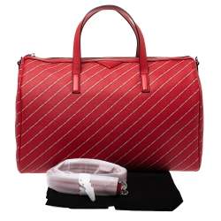 Karl Lagerfeld Red Coated Canvas and Leather K/Stripe Logo Weekender Bag