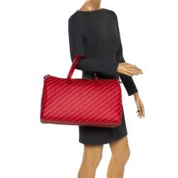 Karl Lagerfeld Red Coated Canvas and Leather K/Stripe Logo Weekender Bag