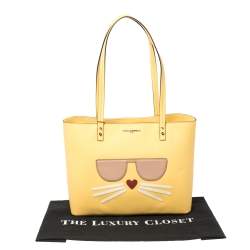 Pre Owned Karl Lagerfeld Yellow Leather Maybelle Cat Tote