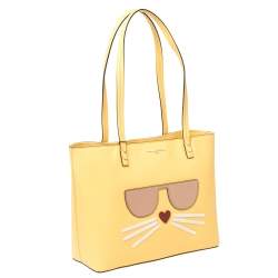 Pre Owned Karl Lagerfeld Yellow Leather Maybelle Cat Tote