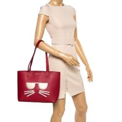Karl Lagerfeld Red Leather Maybelle Cat Tote