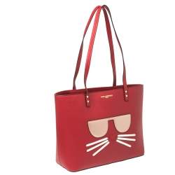 Karl Lagerfeld Red Leather Maybelle Cat Tote
