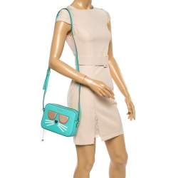 Pre Owned Karl Lagerfeld Mint Green Leather Maybelle Choupette Crossbody Bag                   