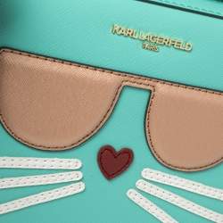 Pre Owned Karl Lagerfeld Mint Green Leather Maybelle Choupette Crossbody Bag                   