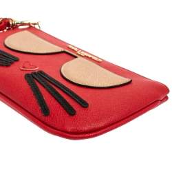 Karl Lagerfeld Red Leather Choupette Wristlet Clutch
