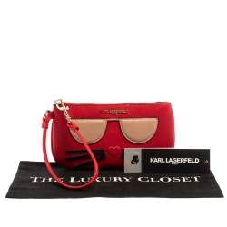 Karl Lagerfeld Red Leather Choupette Wristlet Clutch