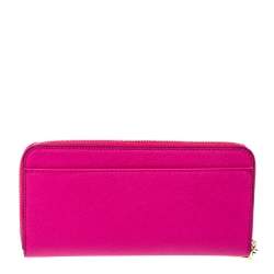 Pre Owned Karl Lagerfeld Pink Leather K/Ikonik Zip Around Wallet